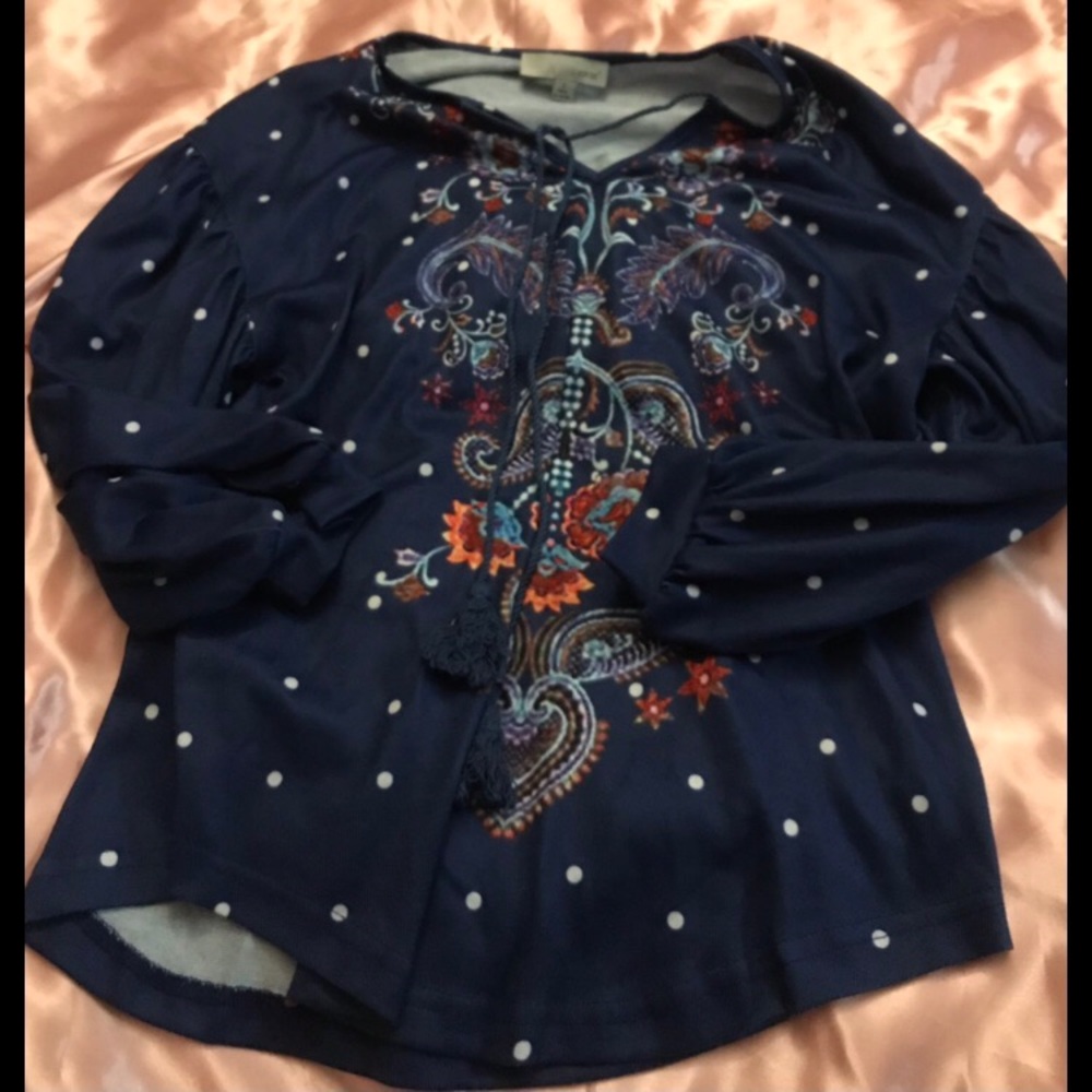 Navy polka dot bohemian top